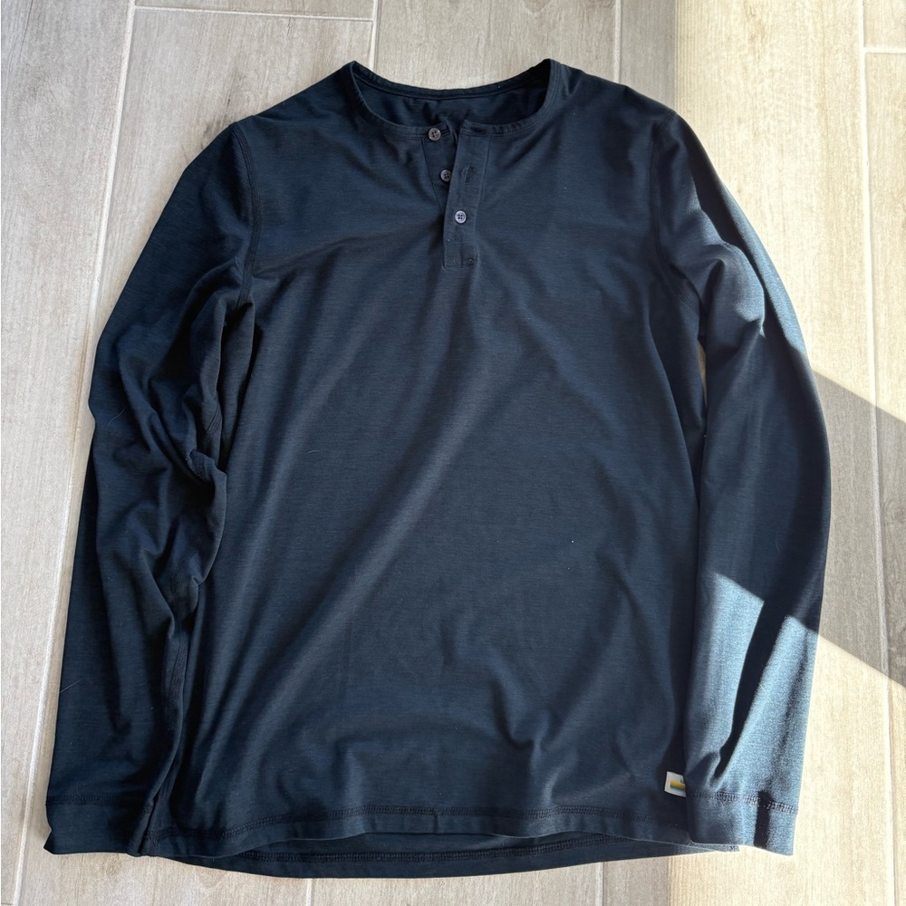 VUORI BLACK MENS LONG SLEEVE T SHIRT HENLEY